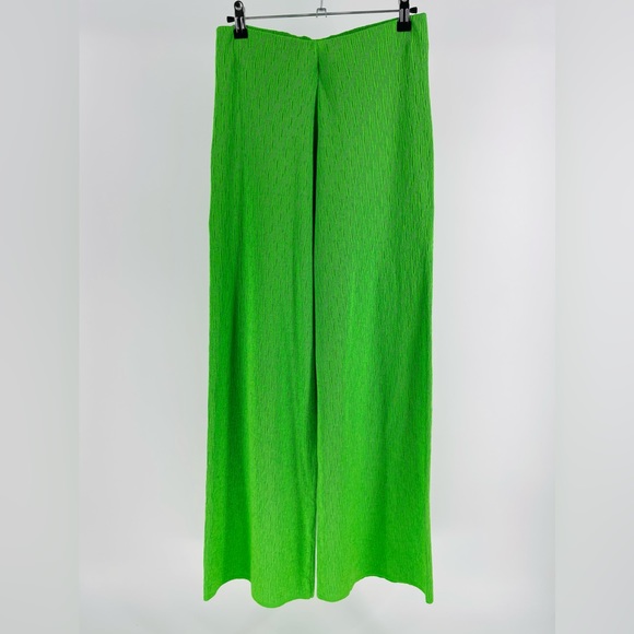 Zara Pants & Jumpsuits Zara Neon Green Wide Leg Textured Stretch